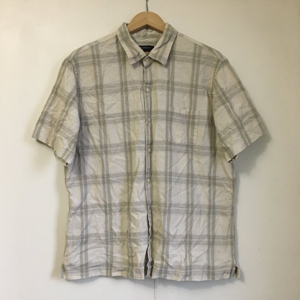 Van Heusen Plaid Seersucker Rayon Blend Button Down Shirt XL